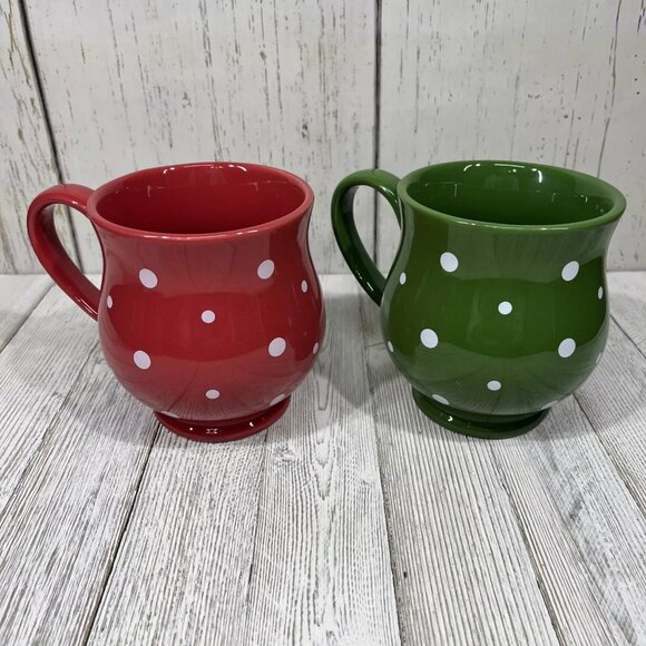 Set of 2 Temp-tations By Tara Green and Red Polka Dot Mug 16 oz Cup New No Box - Picture 1 of 7